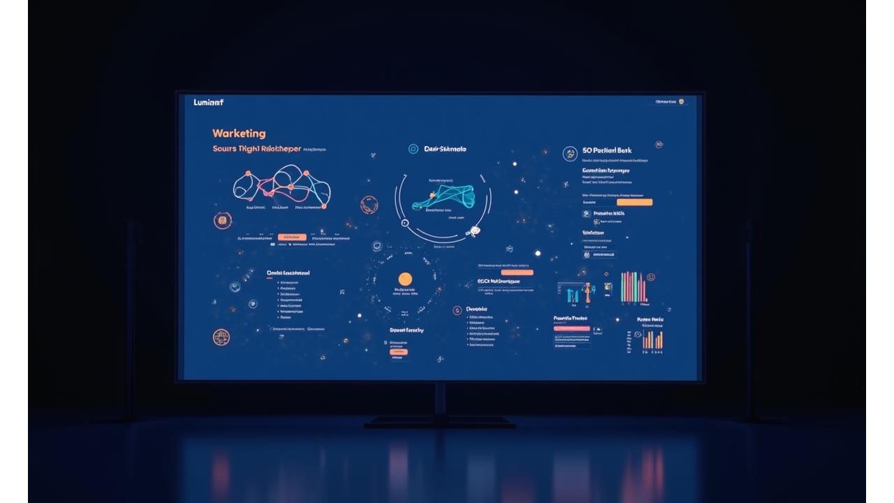 Illustration of a digital marketing dashboard showing various channels and analytics