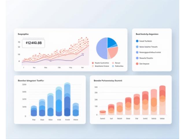 Illustrative dashboard showing brand performance metrics: awareness, engagement, and website traffic with various charts and graphs