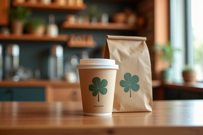 Brand identity for Verde Cafe, featuring a nature-inspired logo, eco-friendly packaging, and warm cafe interior mockups