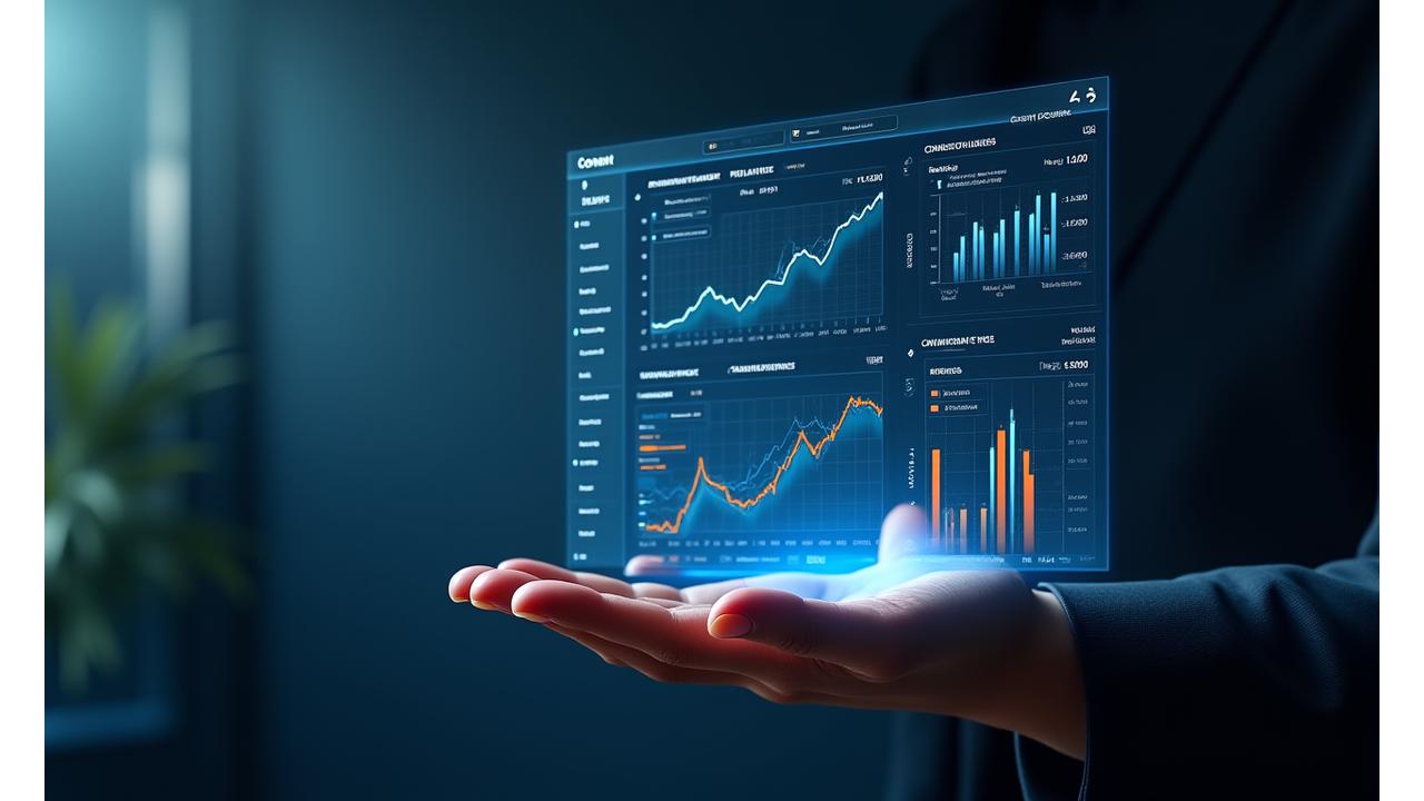 A dashboard displaying content performance metrics, including traffic, engagement rates, and conversion funnels, with graphs and charts illustrating data-driven optimization.