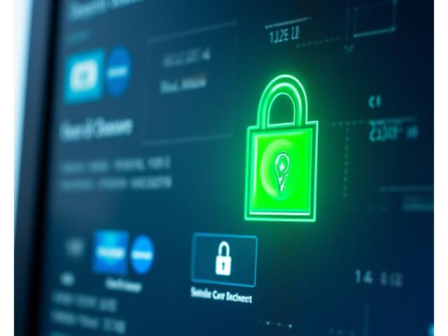 Secure payment gateway with lock icon and credit cards
