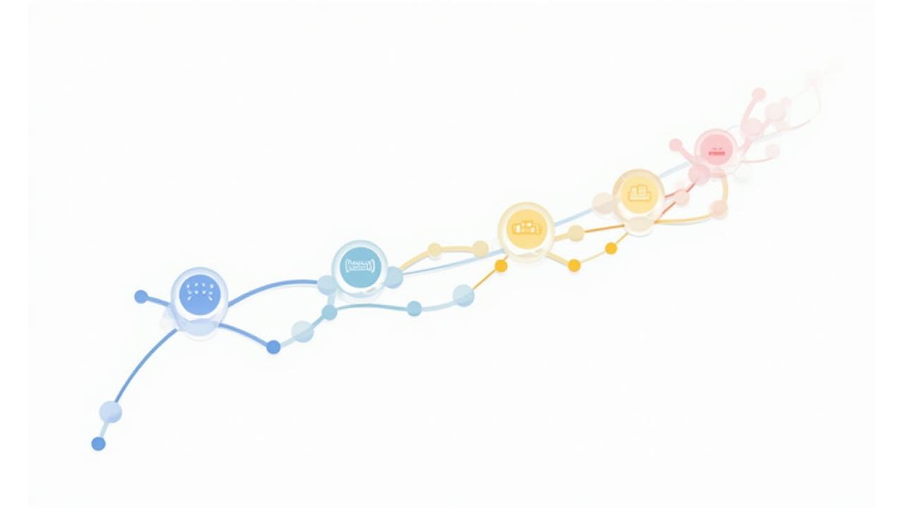 A visual representation of an agile development workflow, with interconnected nodes representing concept, design, development, and testing, all leading to a final product.