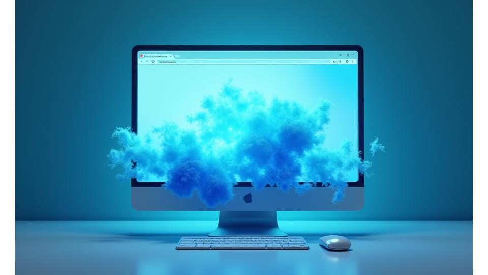 A web page with a scroll bar transforming abstract 3D shapes into a coherent scene as it's scrolled, illustrating scroll-triggered animations.
