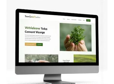 Screenshot of 'TerraGreen Solutions' website, featuring earthy tones and clean layout, with a small carbon footprint metric graphic.