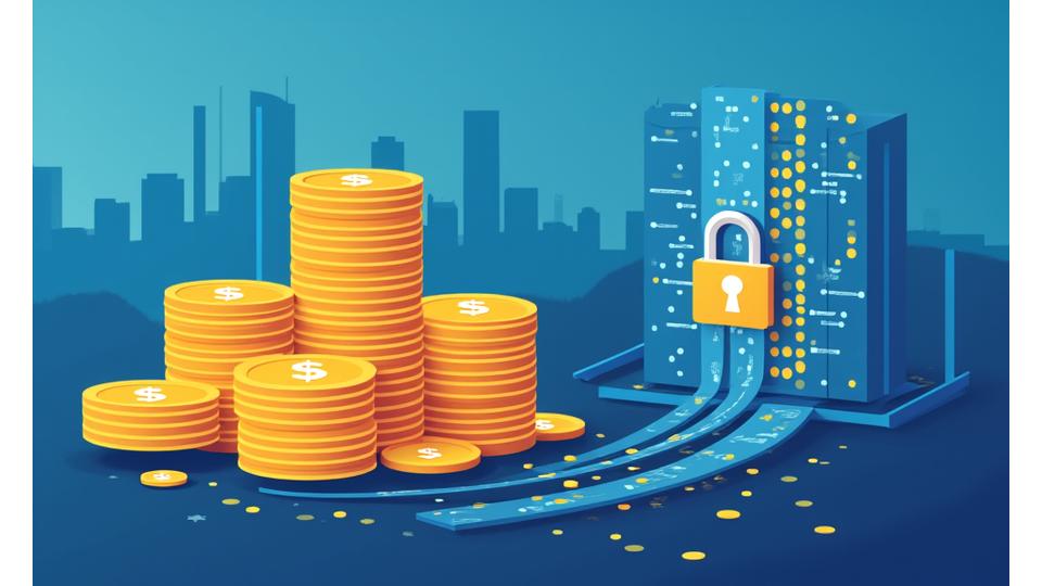 Stylized graphic of digital currency symbols and a secured financial transaction, representing customer agreement and business practices in Portland.